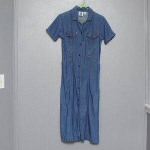 Mississippi River Blues Vintage denim button up short sleeve midi dress